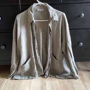 Vintage Aly Wear Gray Linen Button Down and Vest, Medium